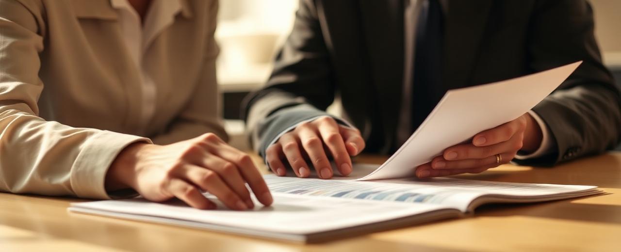 Two colleagues reviewing a printed report together at a table