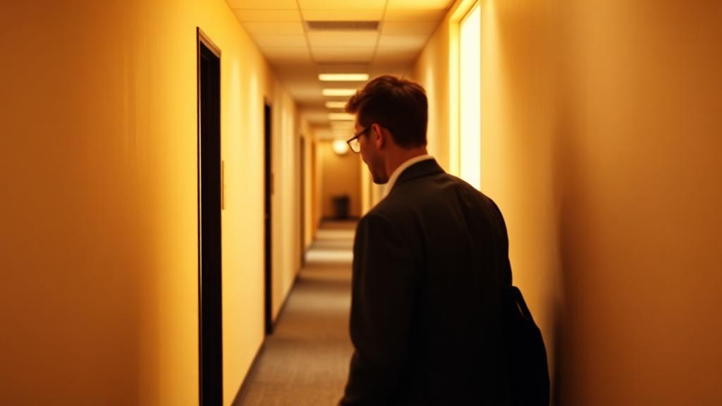 Two colleagues talking quietly in a corridor away from an open-plan floor